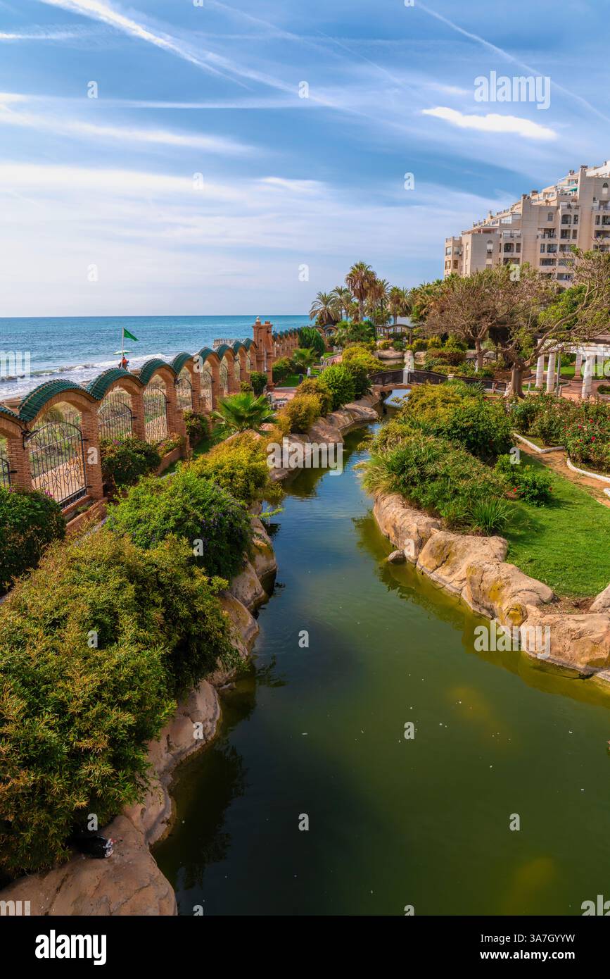 Marina D`or Oropesa del Mar Spagna giardini piante tropicali e giochi d'acqua Foto Stock