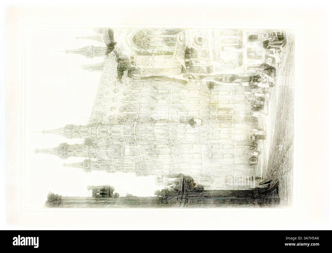 Una grande struttura architettonica caratterizzata da dettagli intricati e guglie svettanti, circondata da un'atmosfera vivace con figure in movimento, che creano una scena dinamica piena di ricchezza storica. Arte classica con un tocco moderno reinventata da Artotop, Hotel de Ville, Louvain, 1833, Samuel Prout (inglese, 1783-1852), probabilmente stampato da Charles Joseph Hullmandel (inglese, 1789-1850), probabilmente pubblicato da Rudolph Ackermann (inglese, 1764-1834), Inghilterra, litografia in nero su chine grigiastro-avorio, posata su carta tessuta d'avorio Foto Stock