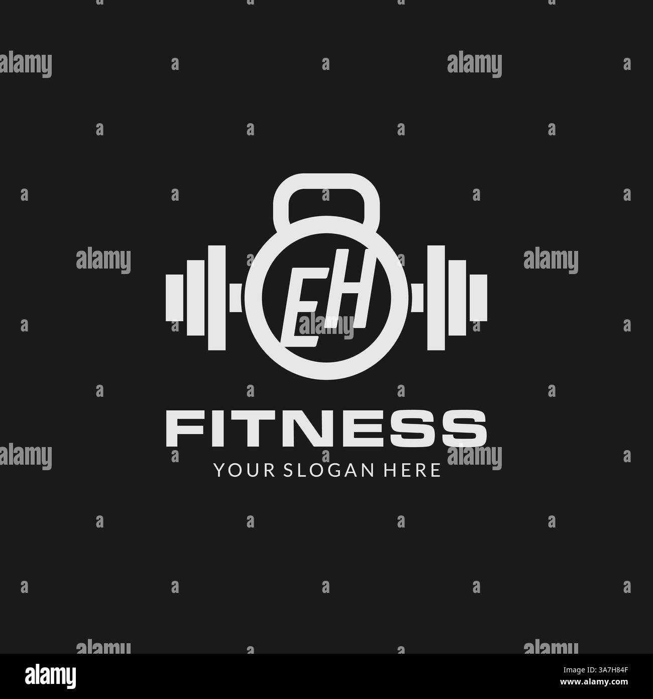 Logo EH fitness iniziale con grafica vettoriale in stile icona kettlebell Illustrazione Vettoriale