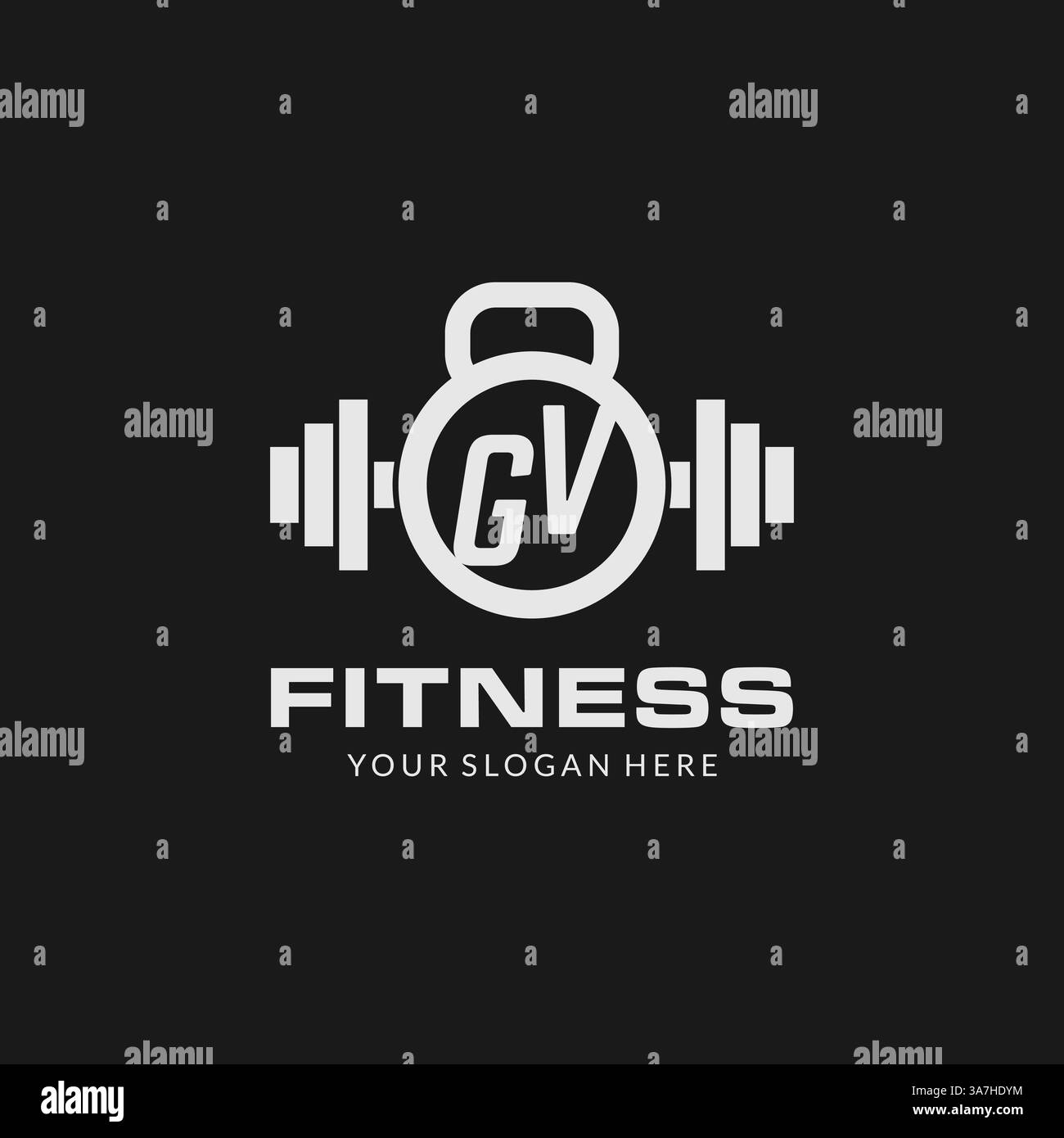Logo GV fitness iniziale con grafica vettoriale in stile icona kettlebell creativa Illustrazione Vettoriale