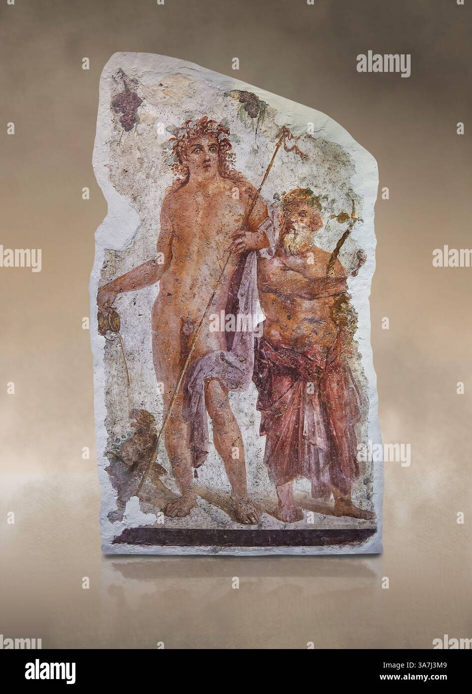 Affresco romano del dio del vino Bacco e del suo compagno Sileno, 30 a.C., Villa Boscoreale vicino a Pompei. British Museum di Londra. inv. 1899.2-1 Foto Stock