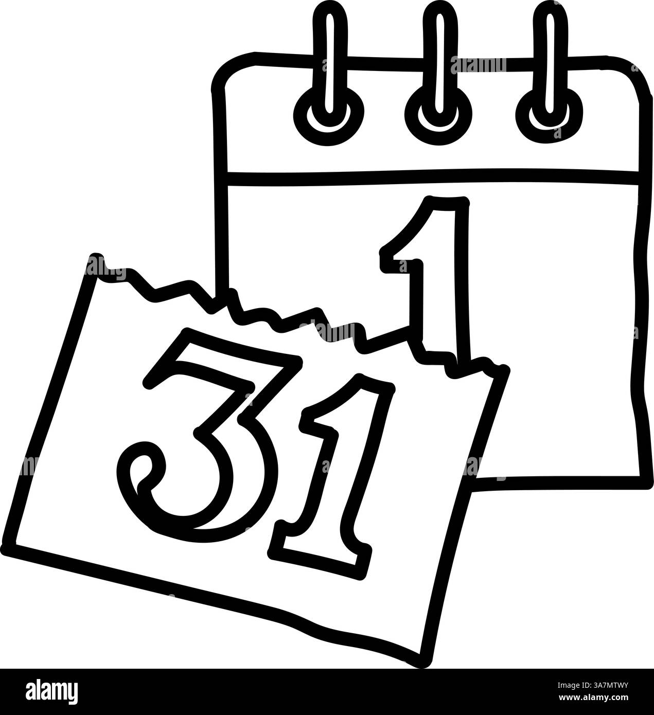 Icona calendario nuovo anno. Illustrazione vettoriale disegnata a mano. Traccia linea modificabile. Illustrazione Vettoriale