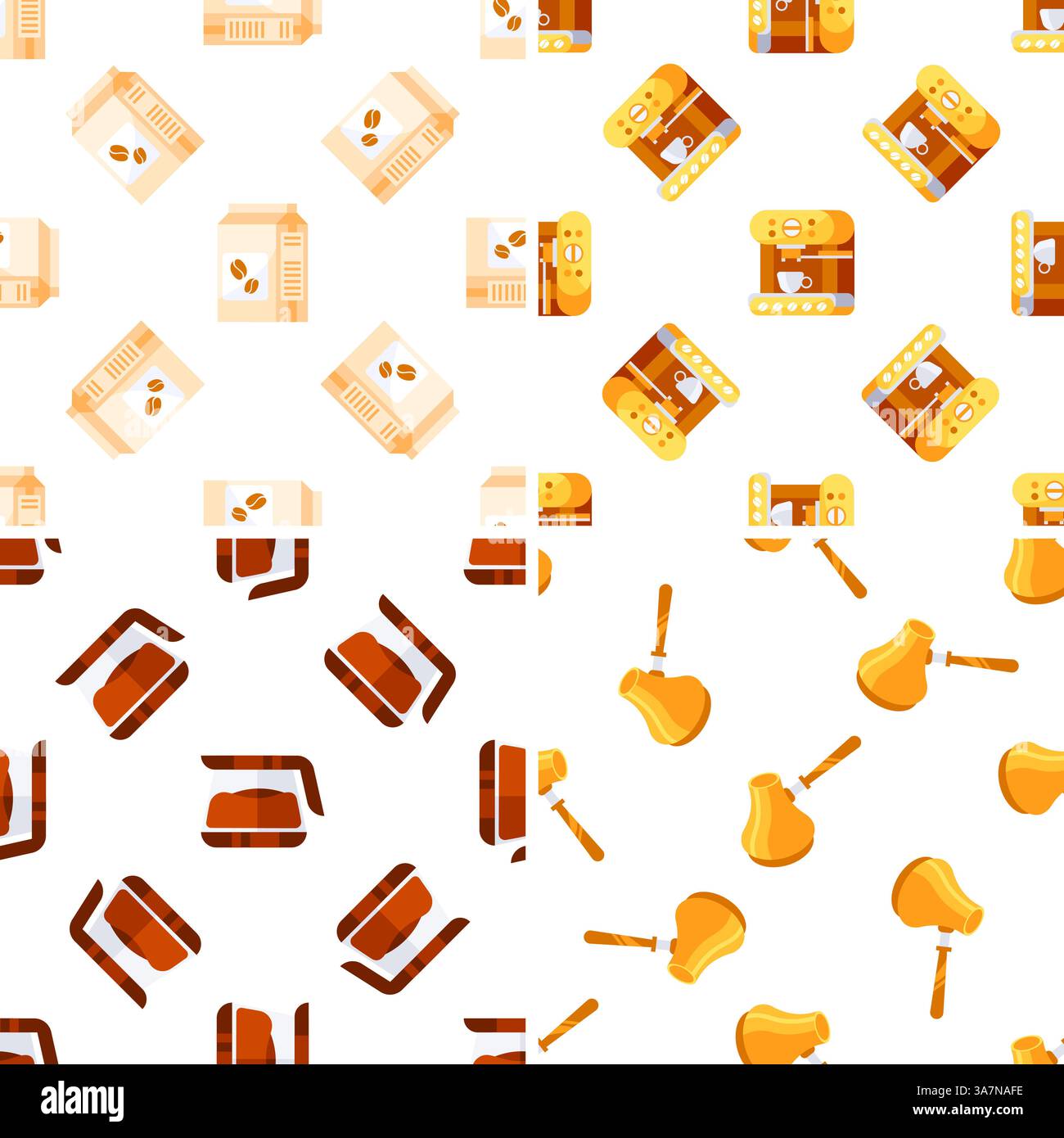 Metodi di preparazione del caffè modello senza cuciture, cartone del latte, macchina per il caffè, cialda e Cezve Illustrazione Vettoriale