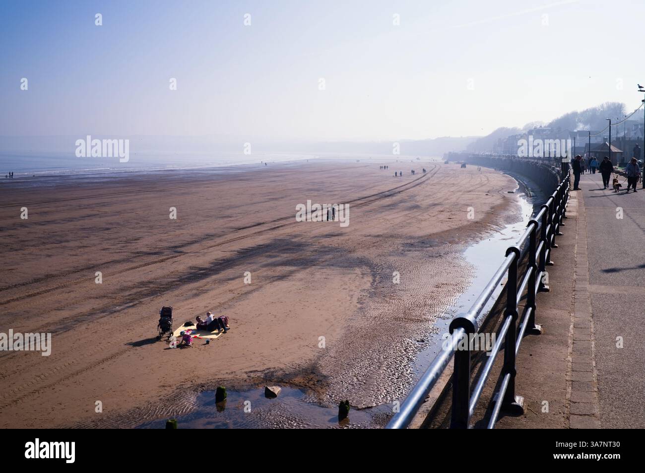 Spiaggia di Filey e baia con la bassa marea in primavera Foto Stock