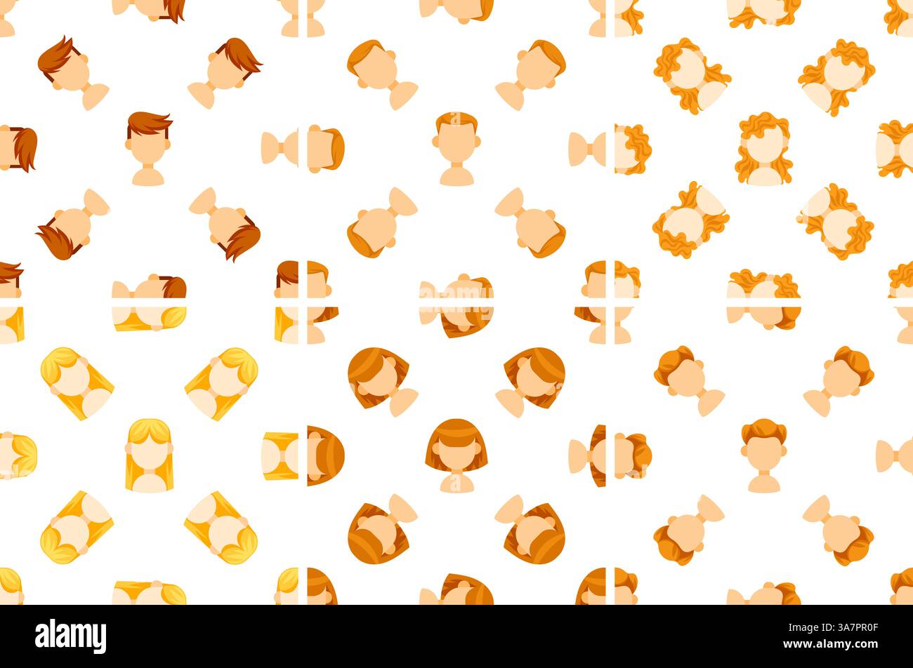 Motivo senza cuciture con diverse acconciature che mostrano uomini e donne con capelli corti e lunghi Illustrazione Vettoriale