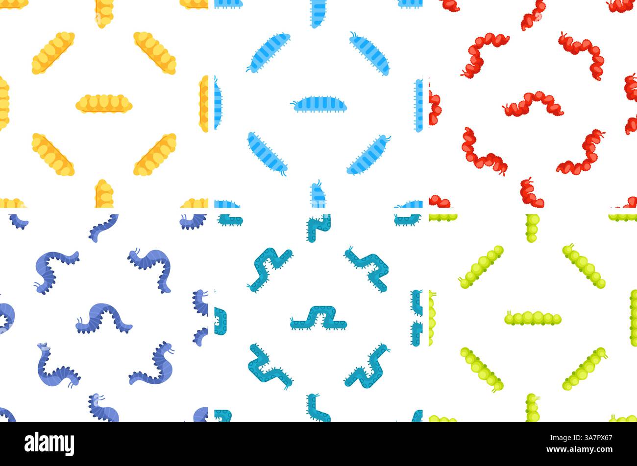 Coloratissimi schemi caterpillar che strisciano su sfondo bianco Illustrazione Vettoriale