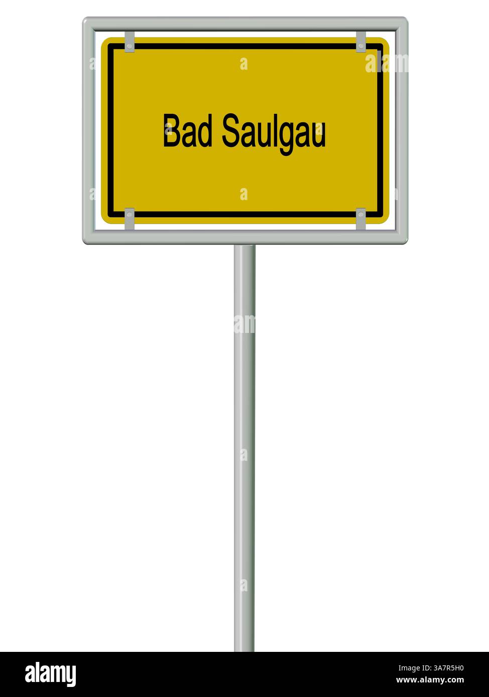 Bad Saulgau, insegna cittadina su sfondo bianco Foto Stock