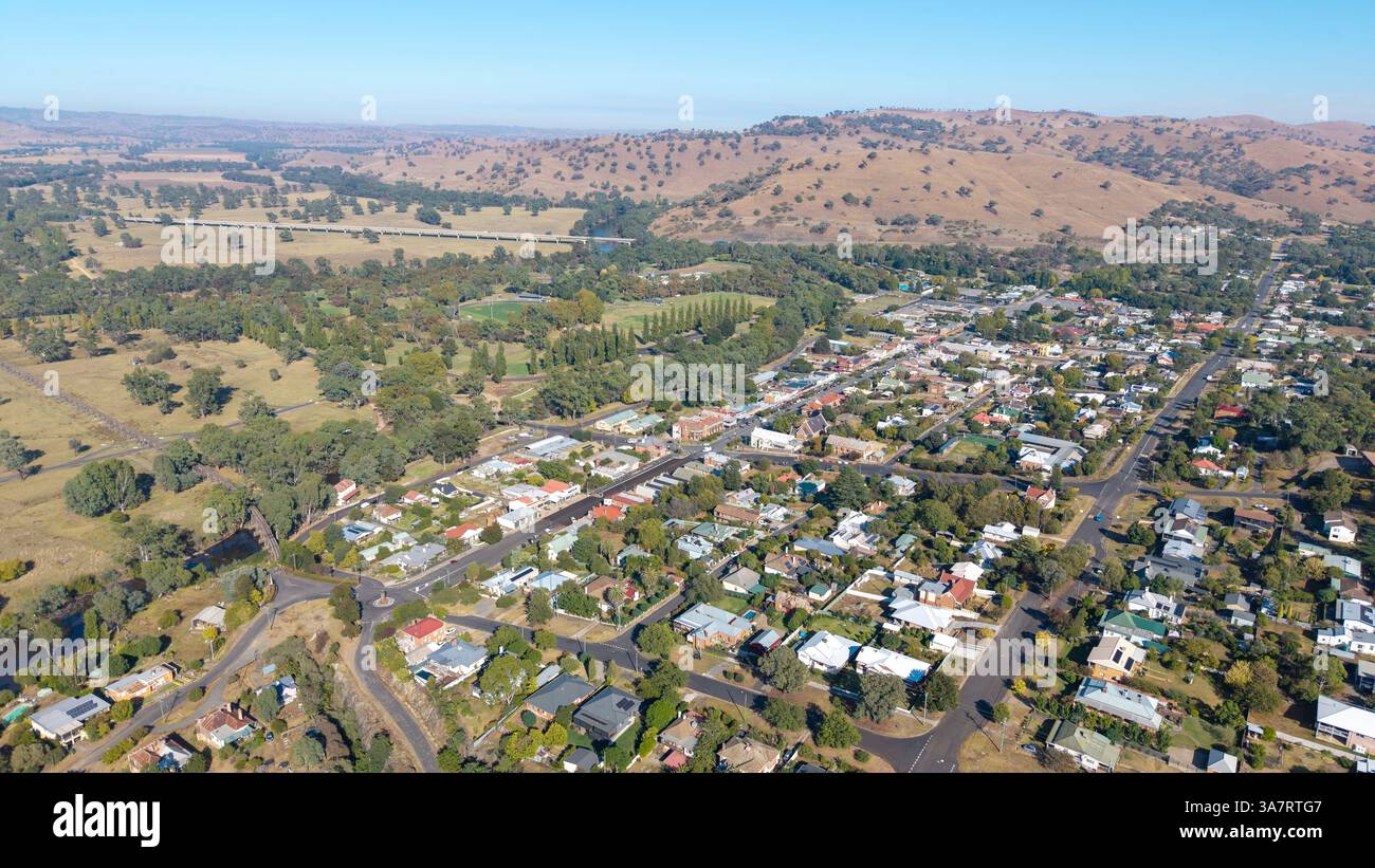 La città di Gundagai sul fiume Murrumbidgee, nuovo Galles del Sud. Foto Stock
