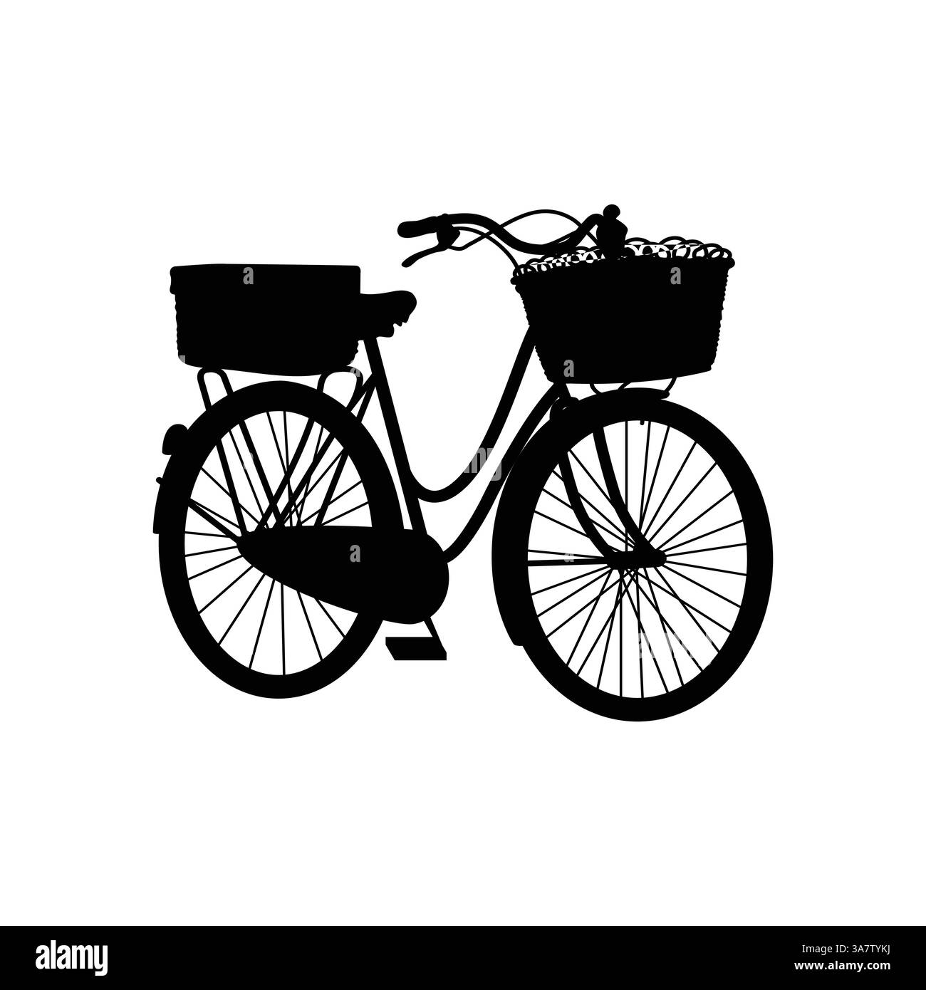 Vintage Bicycle silhouette Vector: Bici retrò con cesti - grafica isolata per un design nostalgico Illustrazione Vettoriale