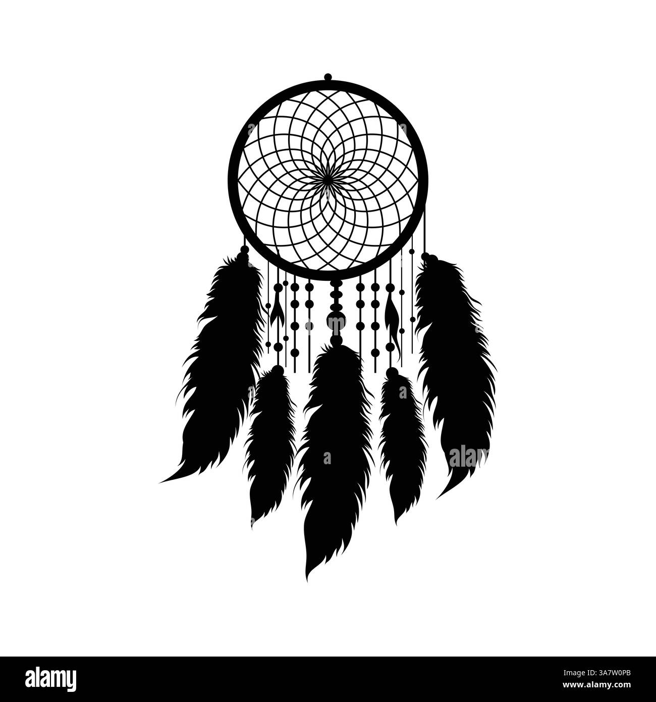 Dreamcatcher silhouette Vector: Intricate Web & Flowing Feathers - Arte spirituale e boema Illustrazione Vettoriale