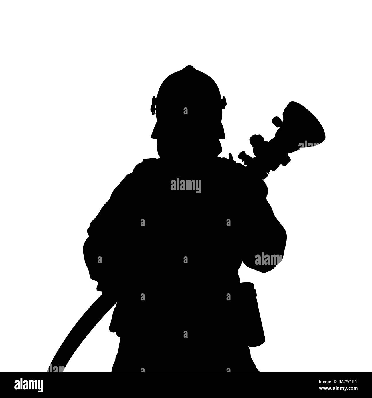 Firefighter silhouette Vector: Eroe con tubo e ugello - grafica ad alta risoluzione per progetti di emergenza e sicurezza Illustrazione Vettoriale