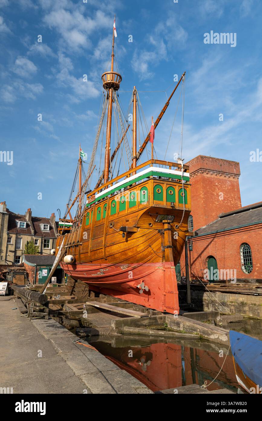 La replica Matthew è in manutenzione al porto di Bristol nel Regno Unito Foto Stock