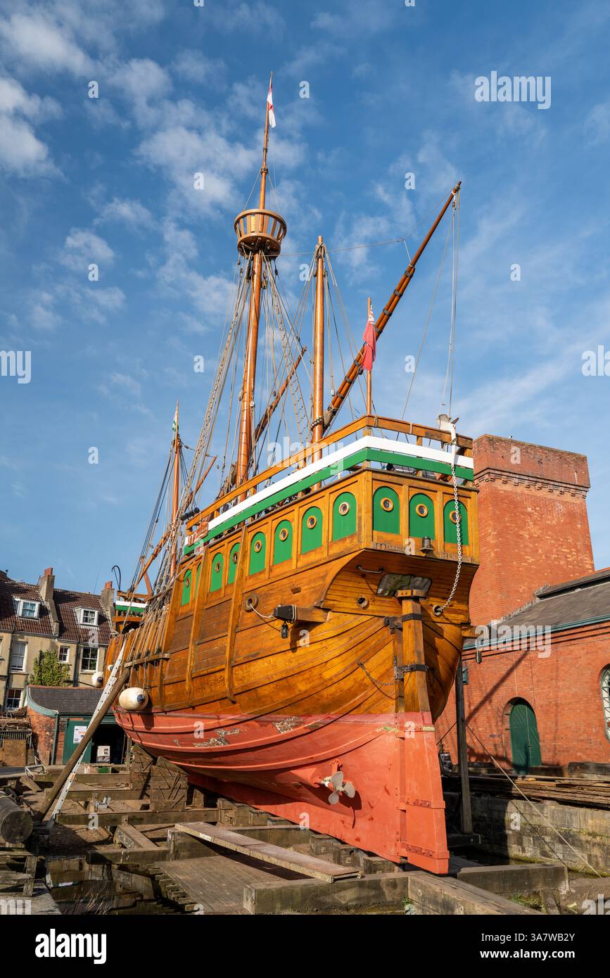 La replica Matthew è in manutenzione al porto di Bristol nel Regno Unito Foto Stock