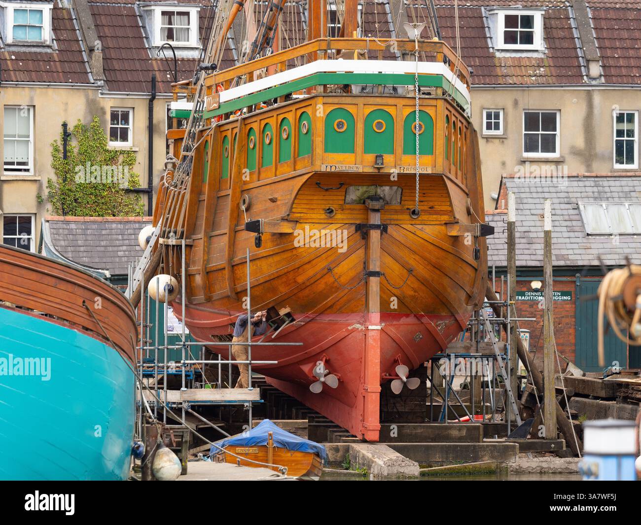 La replica Matthew è in manutenzione al porto di Bristol nel Regno Unito Foto Stock