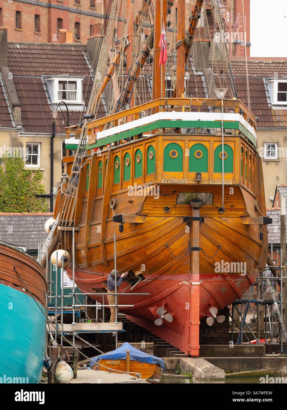 La replica Matthew è in manutenzione al porto di Bristol nel Regno Unito Foto Stock