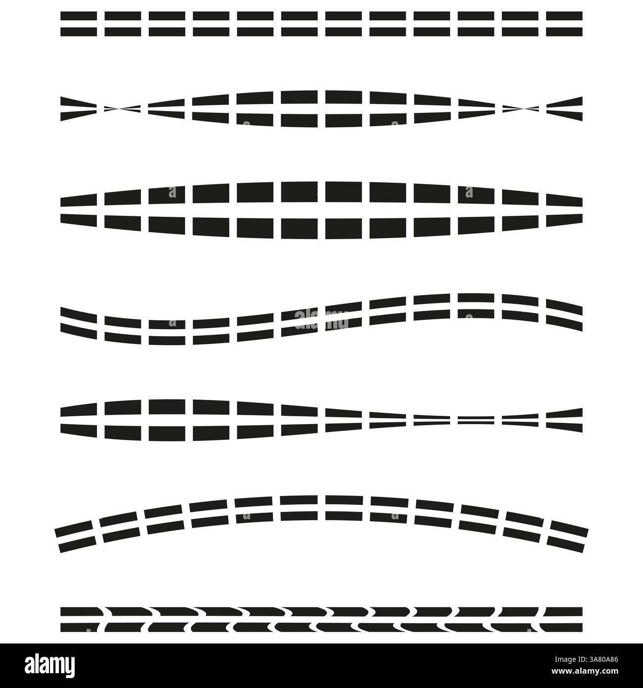 Elementi tratteggiati ondulati. Modelli vettoriali moderni. Forme lineari dinamiche. Design astratto ed elegante. Illustrazione Vettoriale