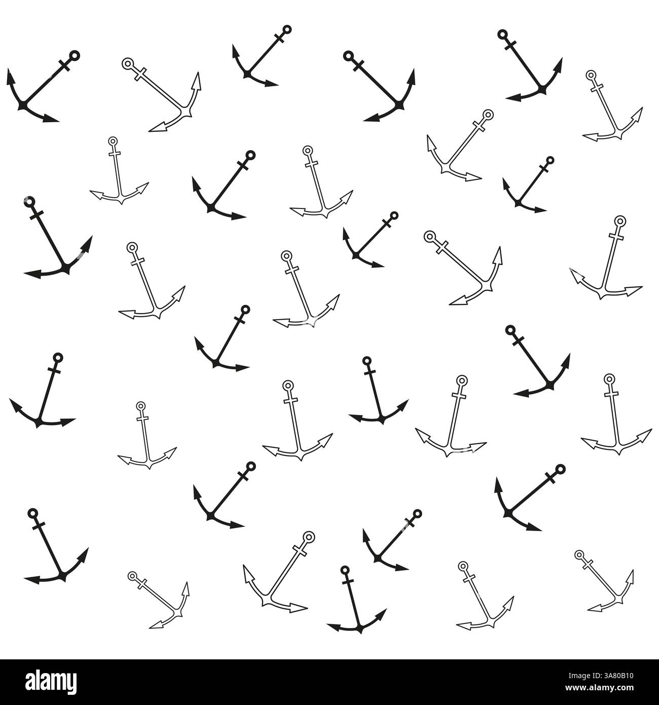 Ripetizione di ancoraggio. Sfondo nautico senza cuciture. Bianco e nero marittimo. Trama vettoriale. Illustrazione Vettoriale