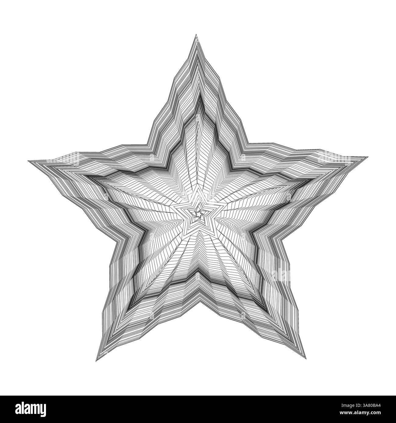 Linee astratte delle stelle. Simbolo stratificato geometrico. Modello vettoriale minimo. Contorno nero simmetrico. Illustrazione Vettoriale