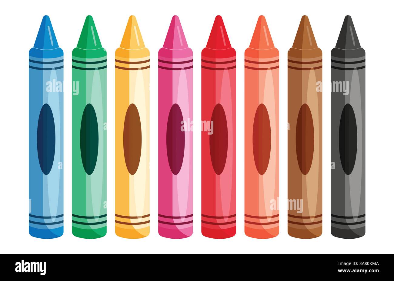 Pastelli colorati set clipart. La scuola fornisce clip art a colori di cera per elementi di disegno artistici vettoriale di raccolta di materiale didattico grafico multicolore Illustrazione Vettoriale