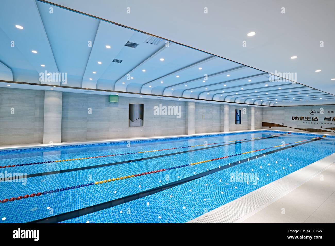 Lussuosa piscina interna con soffitto curvo Foto Stock