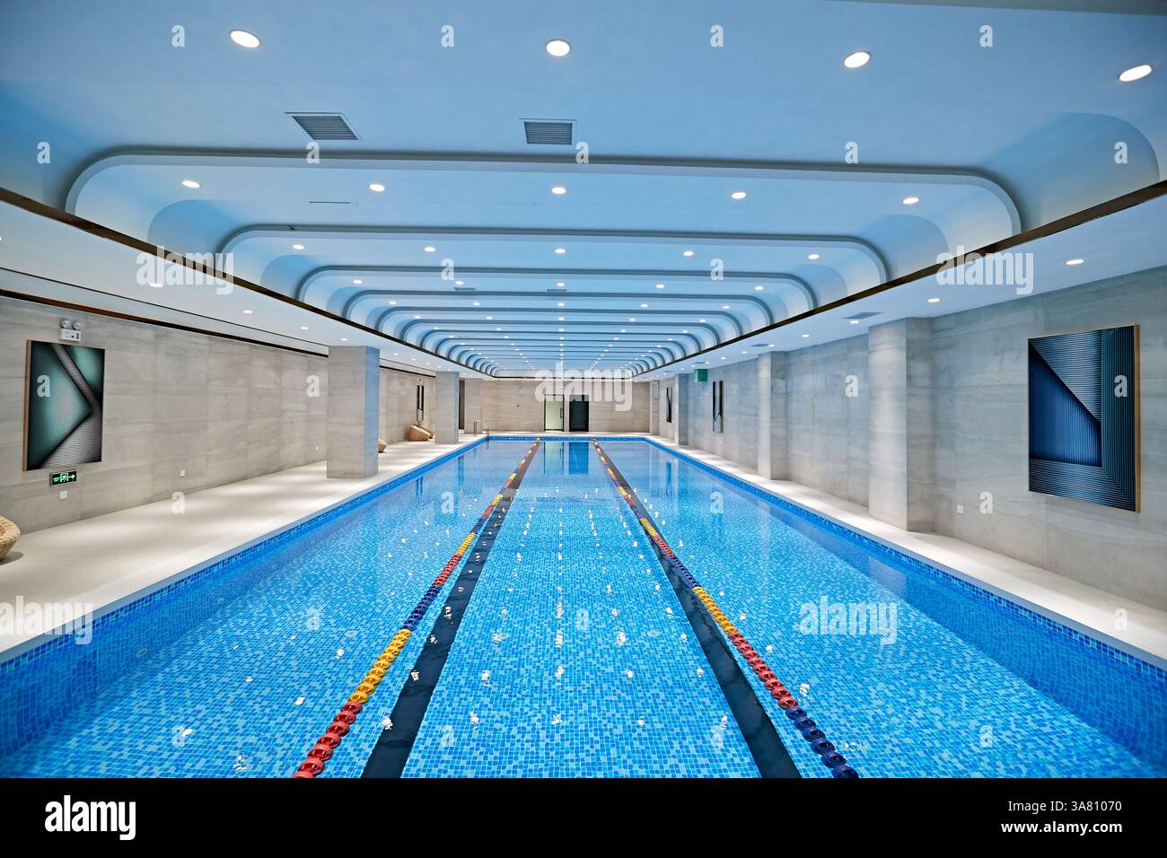 Lussuosa piscina interna con soffitto curvo Foto Stock