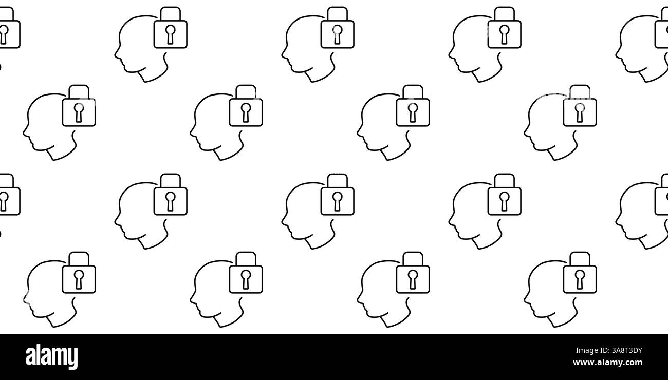 Modelli di menti chiuse che rappresentano la sicurezza e la privacy nell'era digitale Illustrazione Vettoriale