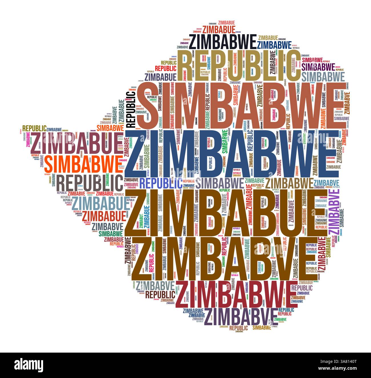Il paese dello Zimbabwe forma nuvola di parole. Illustrazione del paese in stile tipografico. Immagine Zimbabwe in stile fumetto di testo. Illustrazione vettoriale. Illustrazione Vettoriale