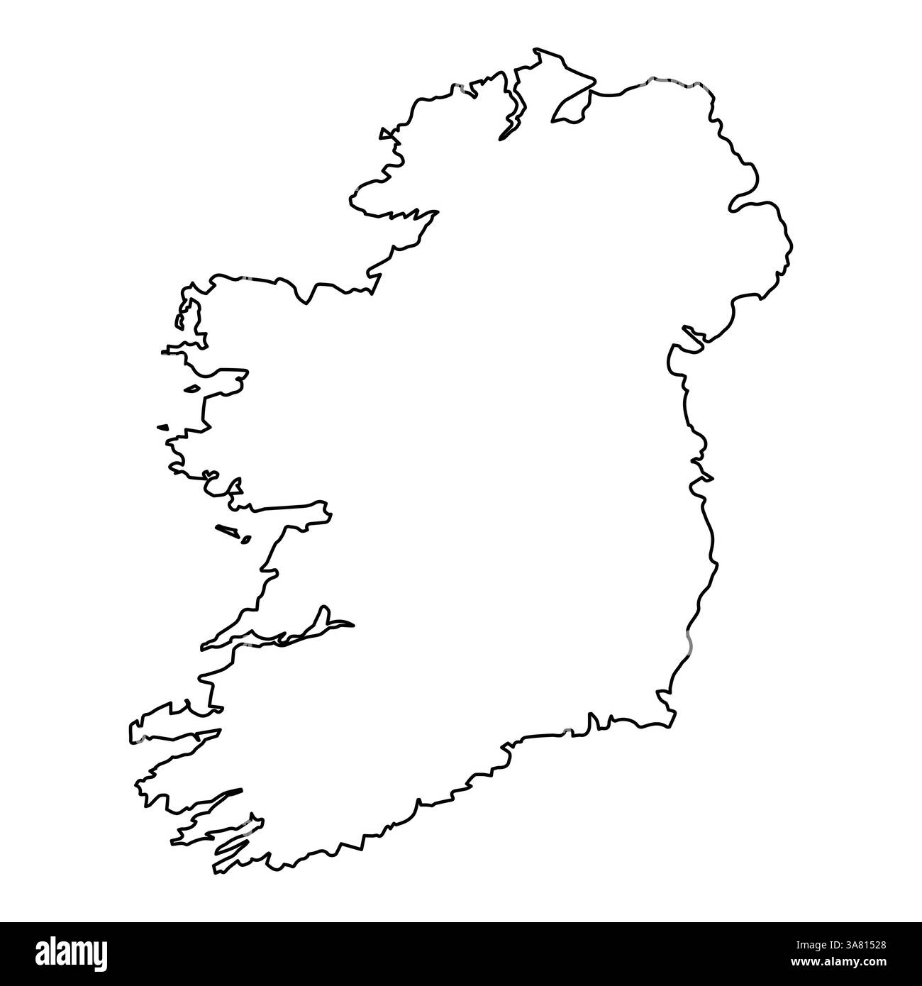 Mappa perimetrale vuota della sagoma costiera dell'isola di confine dell'Irlanda Illustrazione Vettoriale