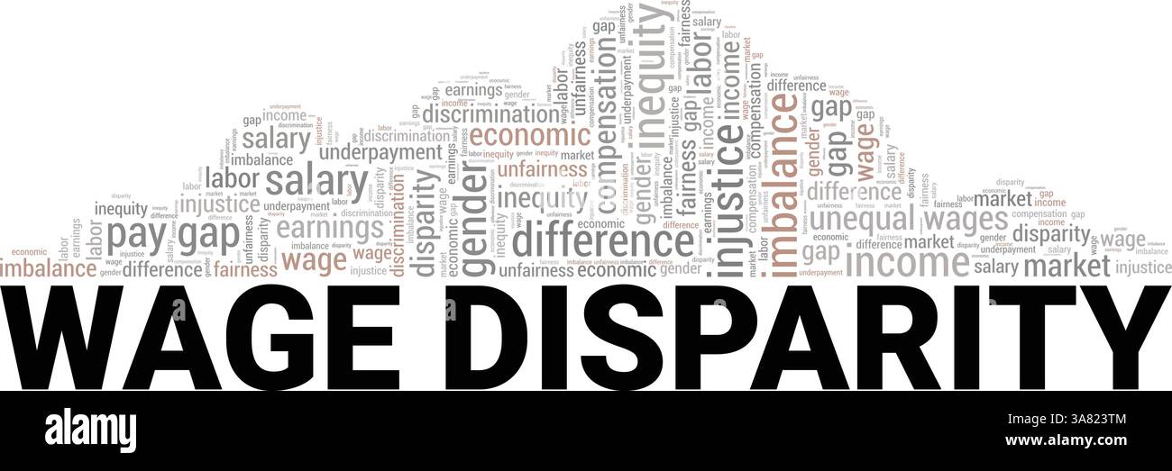 Disparità salariale progettazione concettuale di Word cloud isolata su sfondo bianco. Illustrazione Vettoriale