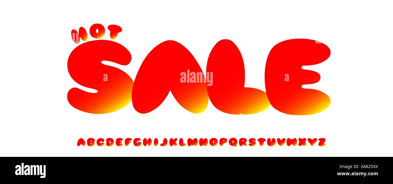 Grassetto, tipografia a saldi d'impatto, alfabeto grosso per titolo ondata di calore, promozione retail, annunci per bambini, vibrazioni energetiche. Cattura l'attenzione Illustrazione Vettoriale