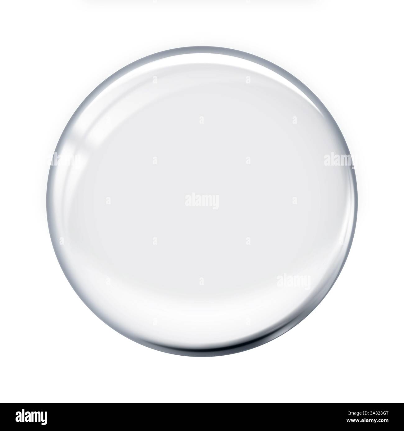 Cerchio di vetro trasparente su sfondo bianco. Bolla di cristallo sferico per la presentazione del prodotto. Foto Stock