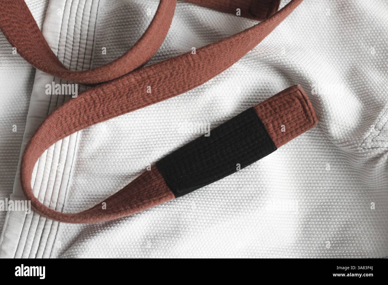 Un Jiu Jitsu Gi brasiliano e una cintura marrone Foto Stock