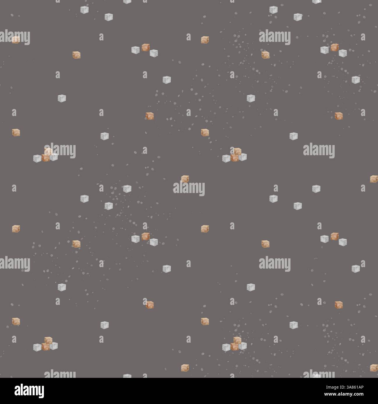 Motivo con illustrazioni ad acquerello cubi in legno retrò su sfondo grigio colorato. Stampa senza cuciture in stile vintage per design, tessuto e bambini Foto Stock