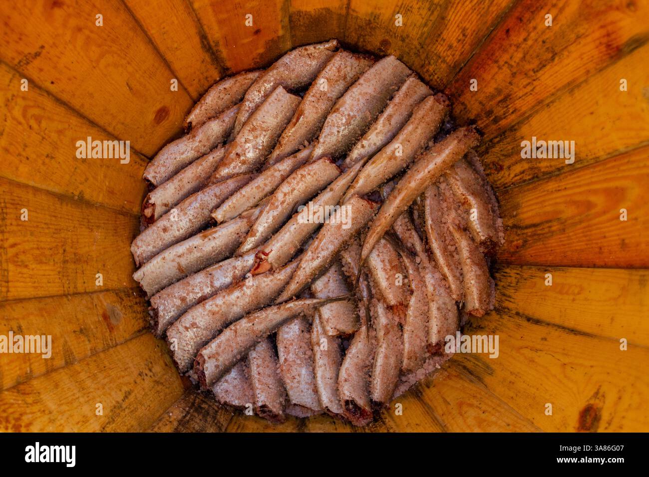 Una vista dell'aringa salata nella piccola cittadina di pescatori di Siglufjorour, Islanda Foto Stock