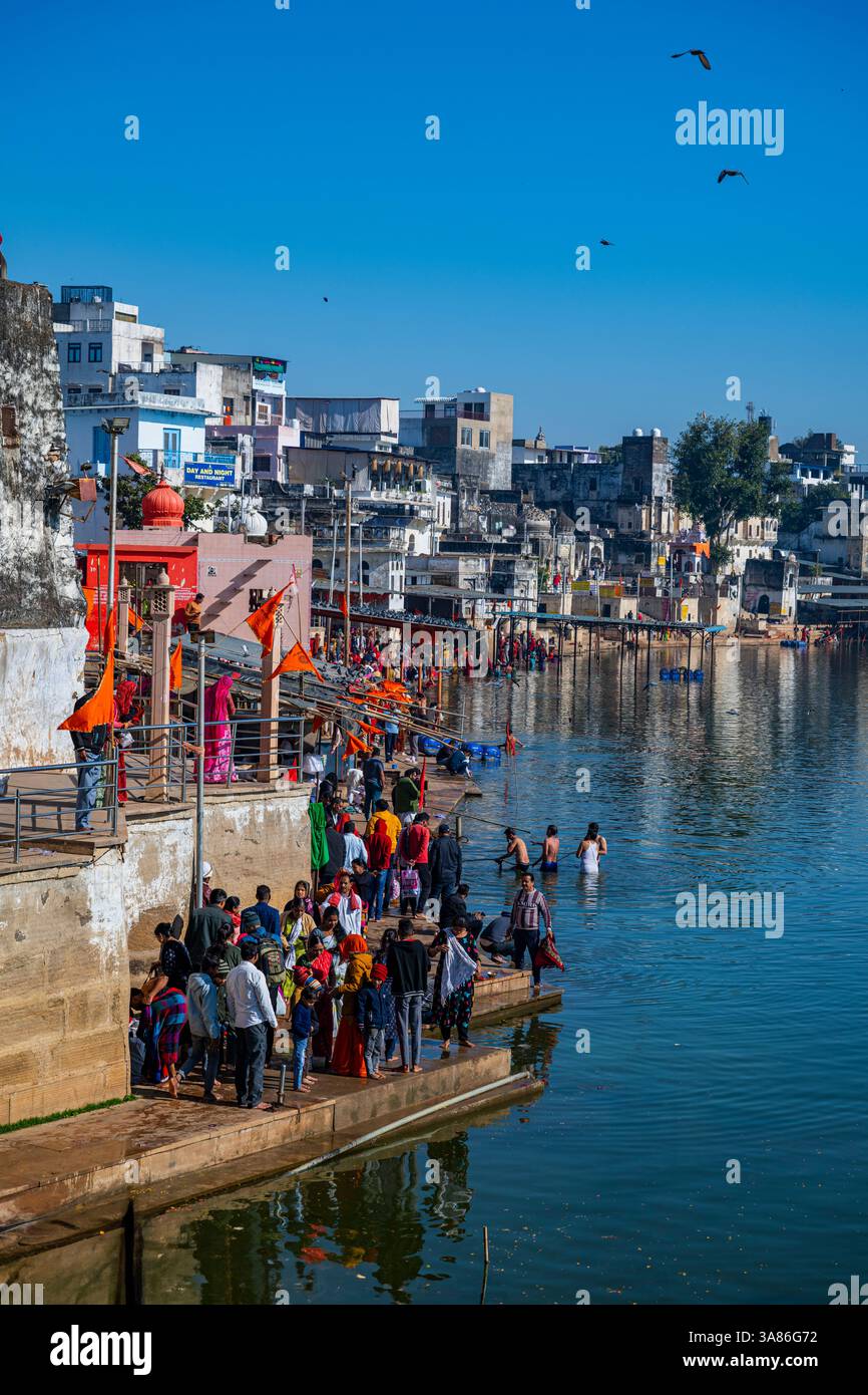 Lago di Pushkar, Pushkar, Rajasthan, India Foto Stock
