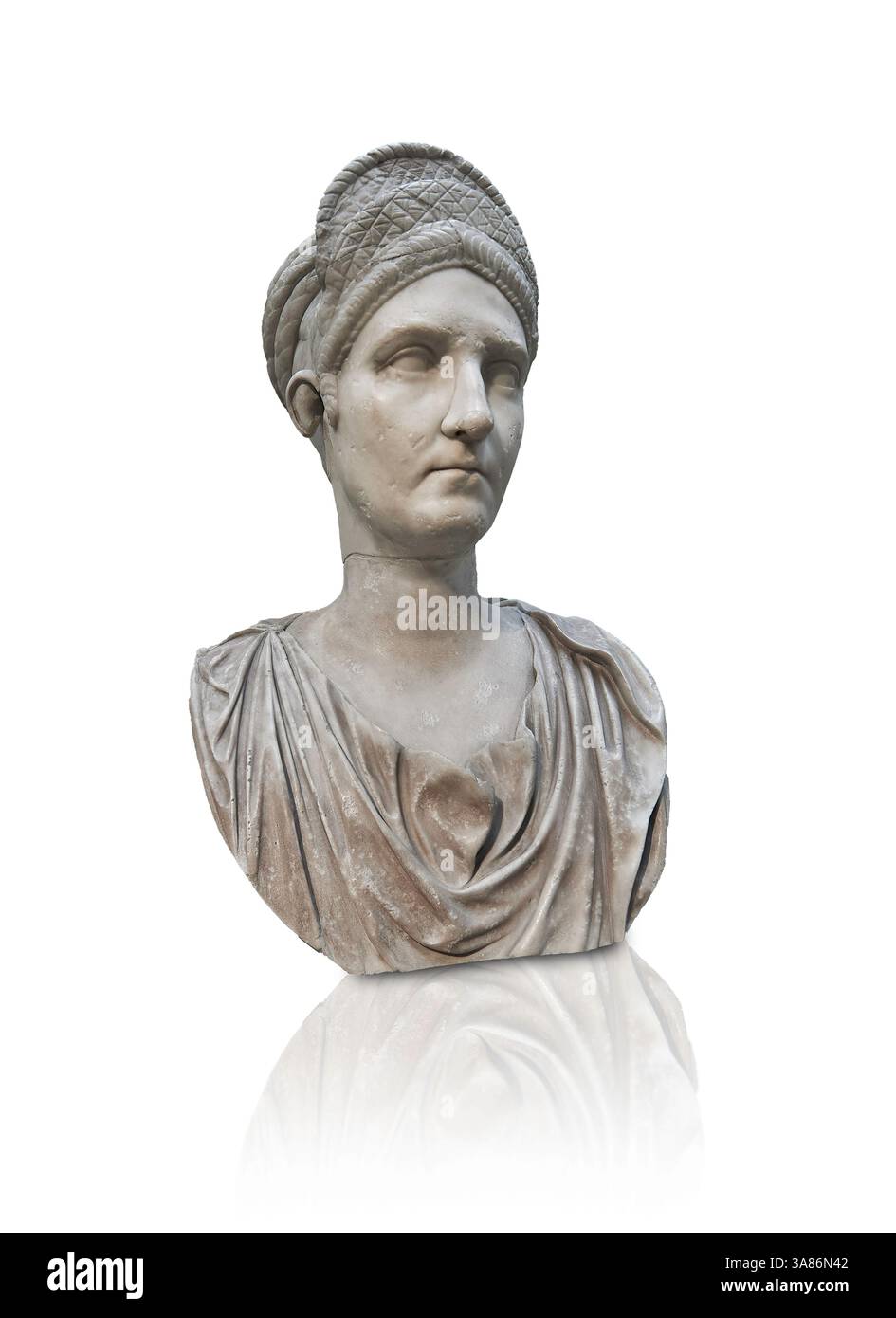 Statua in marmo romano testa della nipote dell'imperatore Traiano Matilde, 120 d.C., realizzata a Roma British Museum Londra. inv. 1805.7-3.96 Foto Stock