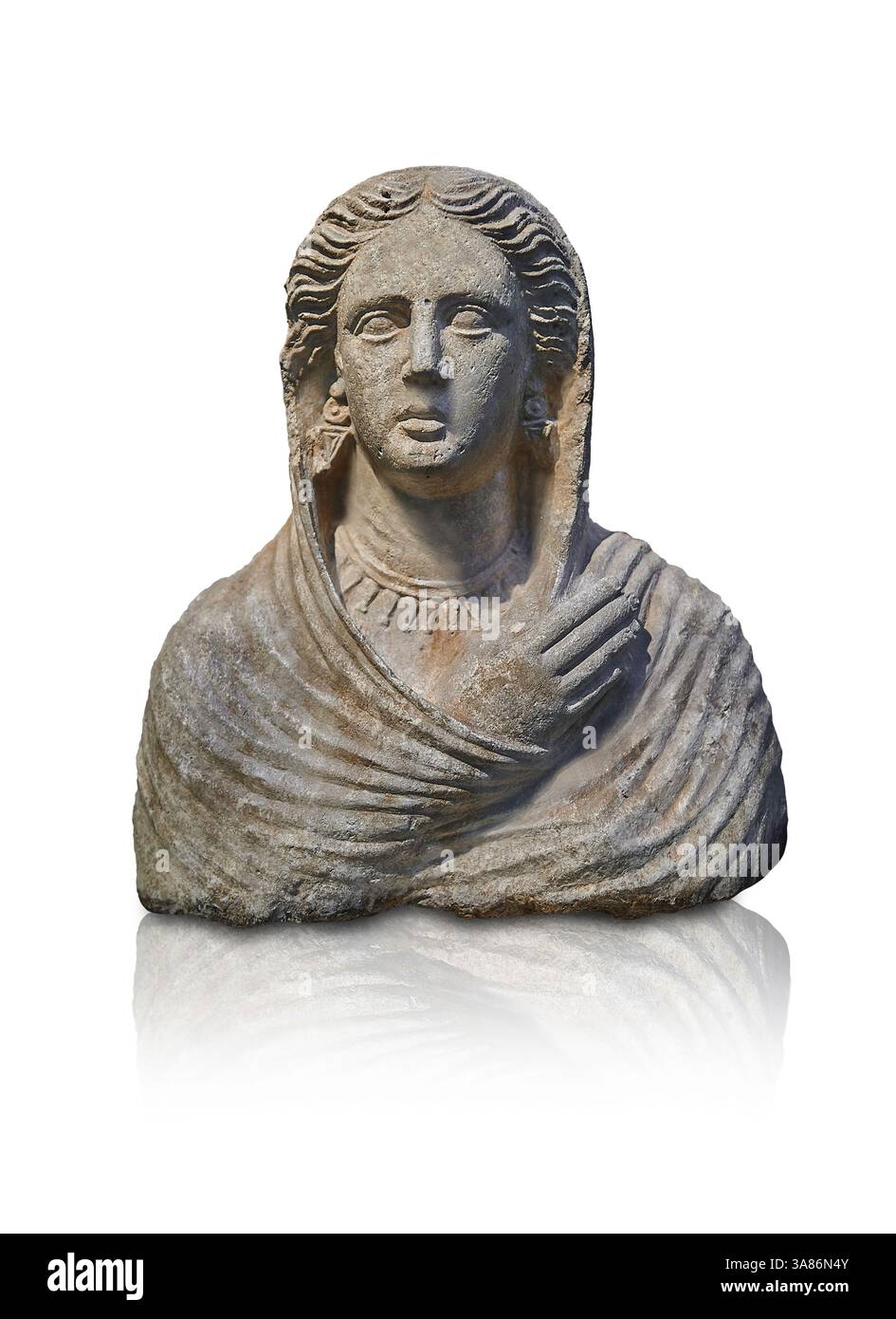 Busto funerario di una donna velata, in pietra calcarea romana in stile ellenistico, 200-150 a.C., proveniente da Palestrina Italia. British Museum di Londra. inv. 1976.6-28.i Foto Stock