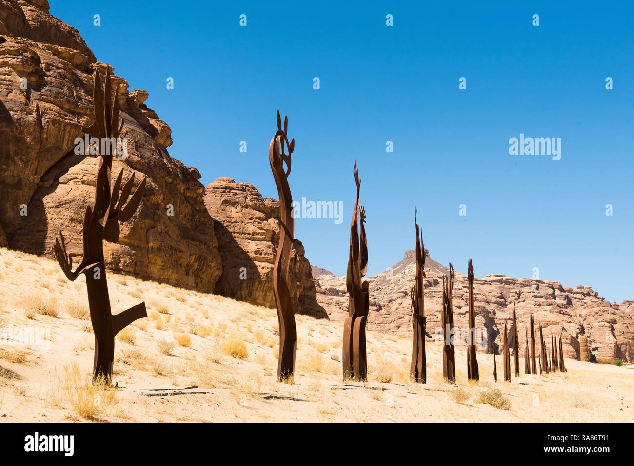 Installazione di Nadim Karam, intitolata On Parade, 2020 Desert X Alula Exhibition, Ashar Valley, Medina Province, Arabia Saudita Foto Stock