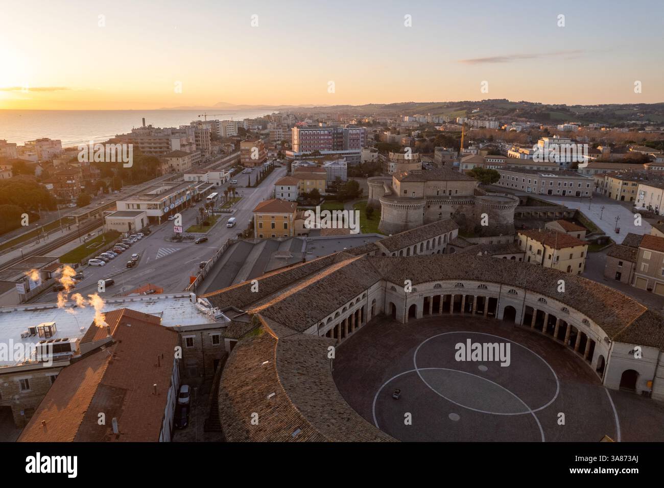 Veduta aerea del foro Annonario a Senigallia Foto Stock