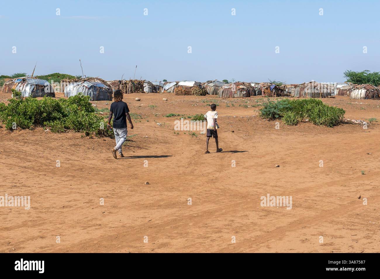 Etiopia, villaggio nomade della tribù Dassanech nella valle dell'Omo. Foto Stock