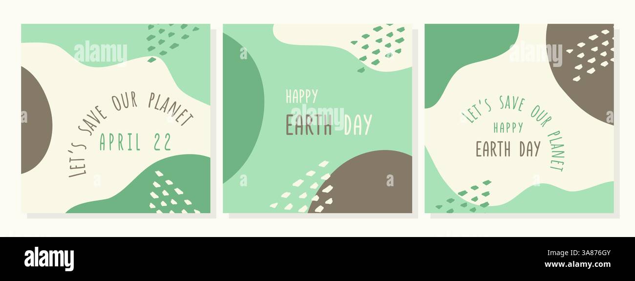 Poster che celebrano la giornata della Terra con testi ispiratori, Lets Save Our Planet April 22, Happy Earth Day, e Lets Save Our Planet Happy Earth Day, displaye Illustrazione Vettoriale