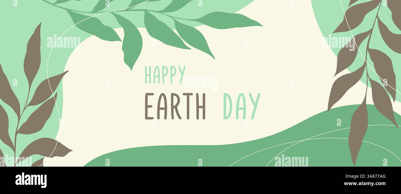 Banner del giorno della Terra, esposto in un layout artistico con schemi di colori terrosi e verdi con elementi decorativi in foglie botaniche. Illustrazione vettoriale Illustrazione Vettoriale