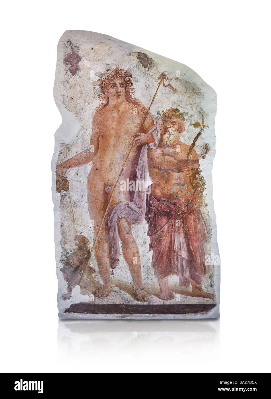 Affresco romano del dio del vino Bacco e del suo compagno Sileno, 30 a.C., Villa Boscoreale vicino a Pompei. British Museum di Londra. inv. 1899.2-1 Foto Stock