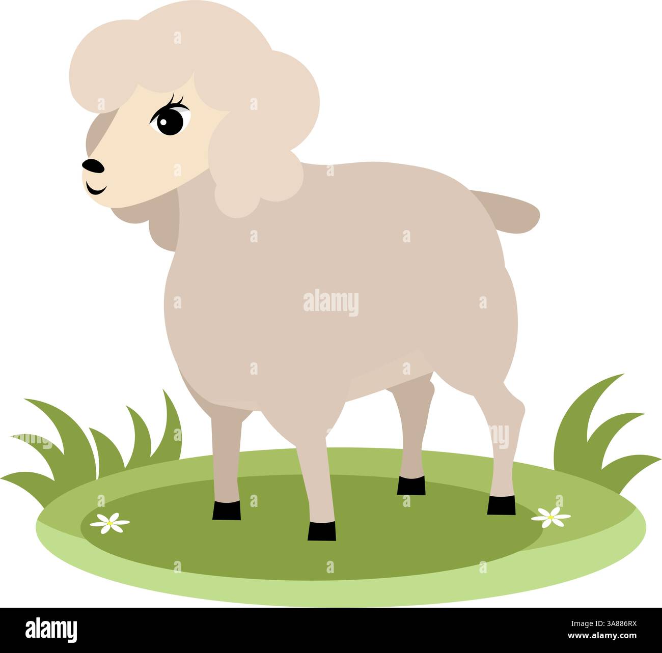 Animali da fattoria. Una fattoria carina. Una pecora grigia sta sull'erba verde. Raccolta di animali d'allevamento. Illustrazione vettoriale piatto bambino. Isolato su backgrou bianco Illustrazione Vettoriale