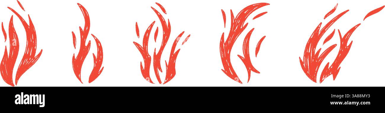 Design con tatuaggio Fire Y2K con audaci fiamme nere. Fiamme disegnate a mano. Illustrazione vettoriale piatta isolata su sfondo bianco. Illustrazione Vettoriale