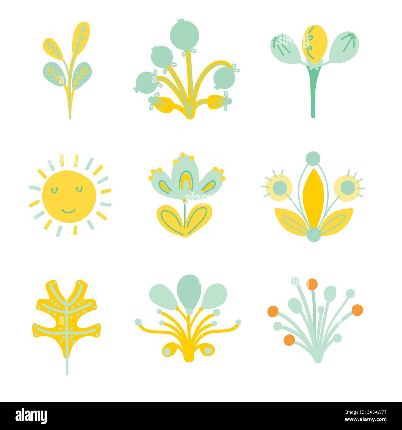 Set di elementi floreali stravaganti. Illustrazione Vettoriale