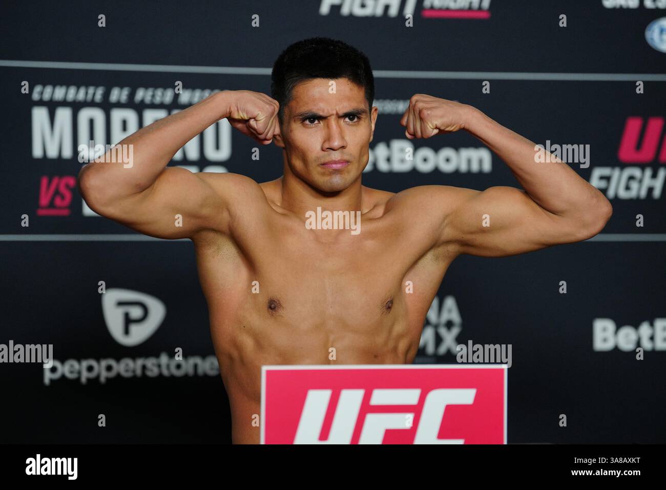 Città del Messico, Messico, Stati Uniti. 28 marzo 2025. CITTÀ DEL MESSICO, MESSICO - MARZO 28: David Martínez sale in scala per la pesatura ufficiale per UFC Fight Night - Moreno vs Erceg all'Arena CDMX il 28 marzo 2025 a città del Messico, Messico (foto di Louis Grasse/PxImages) credito: PX Images/Alamy Live News Foto Stock