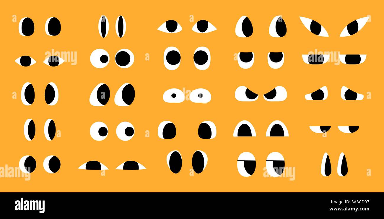 Set di Doodle Abstract Shapes of Eyes in stile cartone animato. Occhi divertenti disegnati a mano per i personaggi. Emoticon decorative felici per i bambini Illustrazione Vettoriale