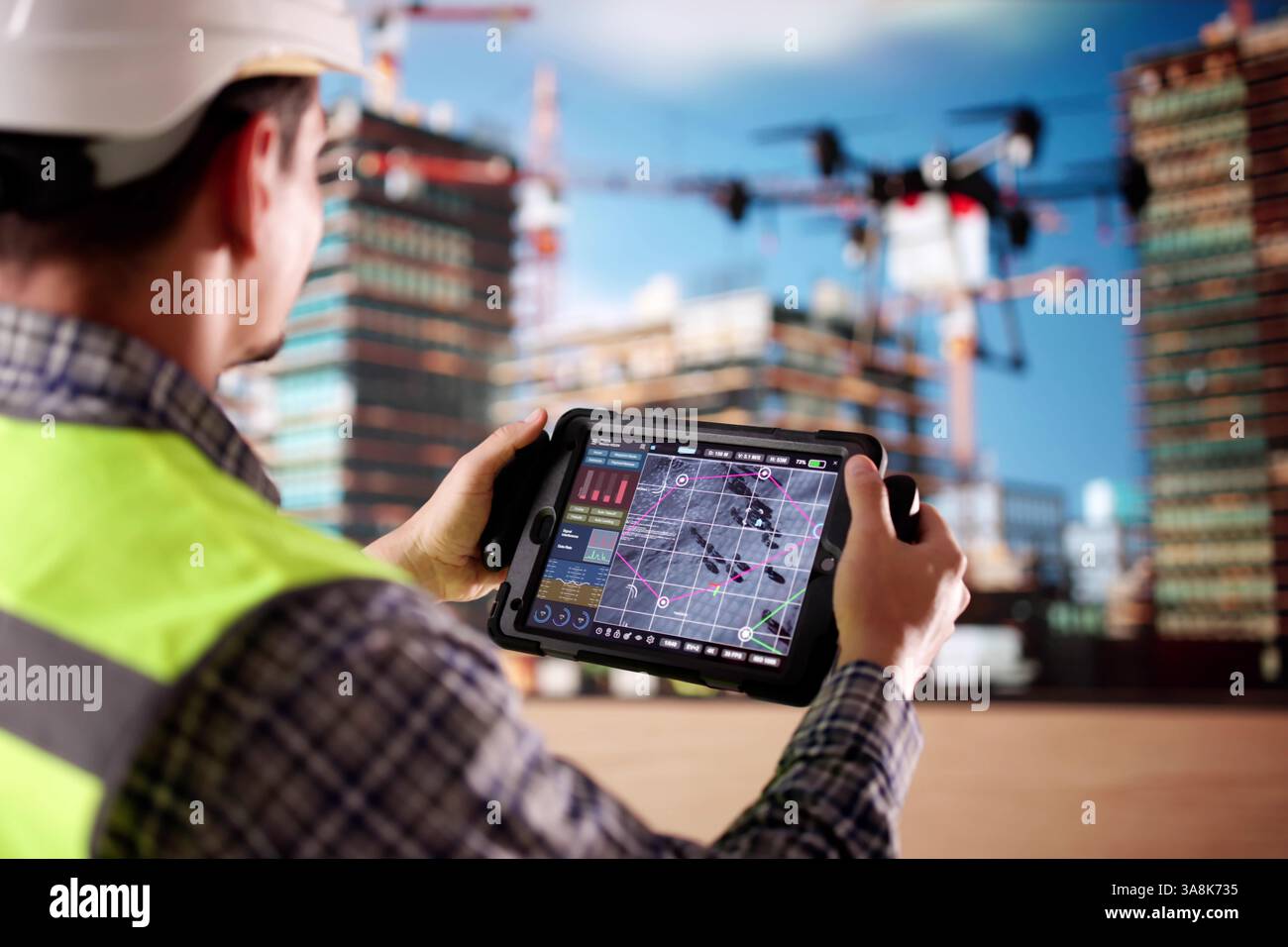 Aereo di sorveglianza aerea o drone. Tecnologia di monitoraggio digitale Foto Stock