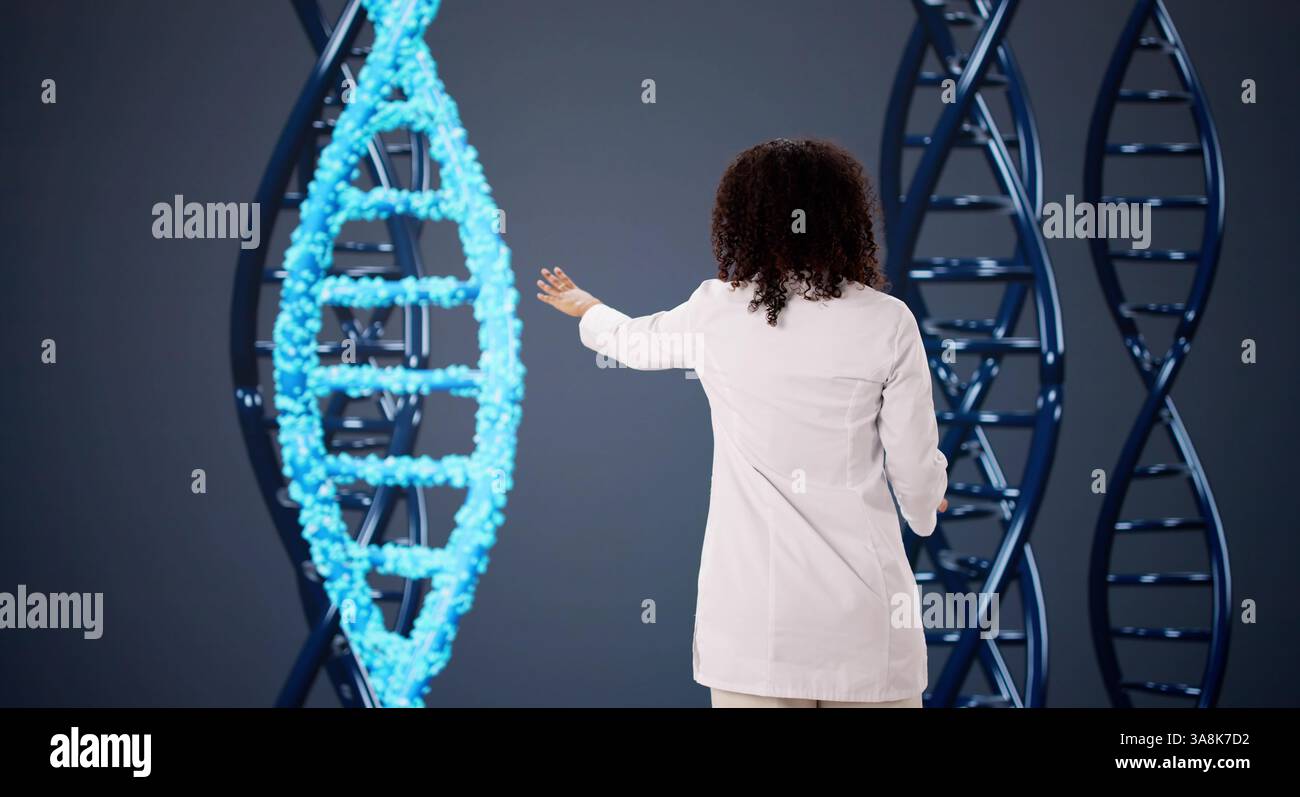 Medico che utilizza la tecnologia avanzata del DNA per la ricerca scientifica Foto Stock